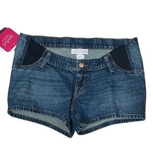 ISABEL MATERNITY underbelly side elastic medium blue wash denim jean shorts NWT